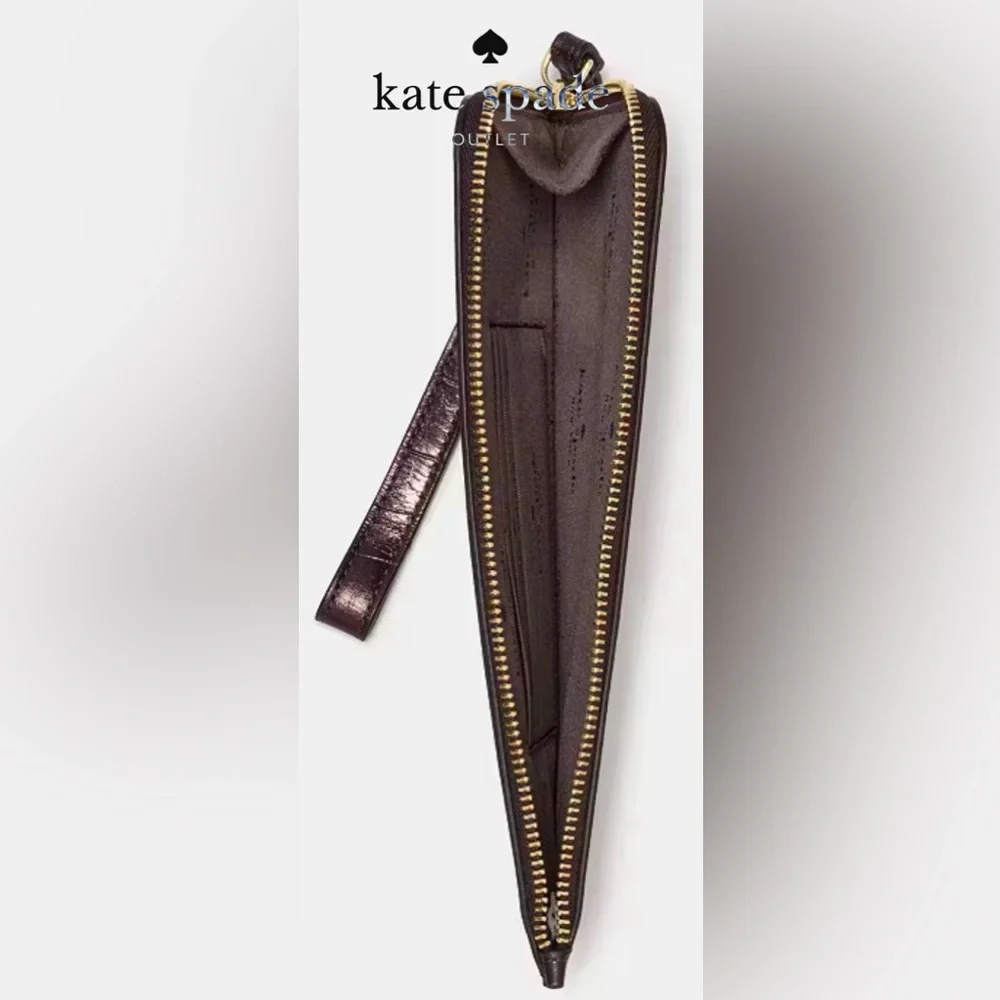 ♠️Kate spade Lucy Croc Embossed Medium L-Zip Wristlet